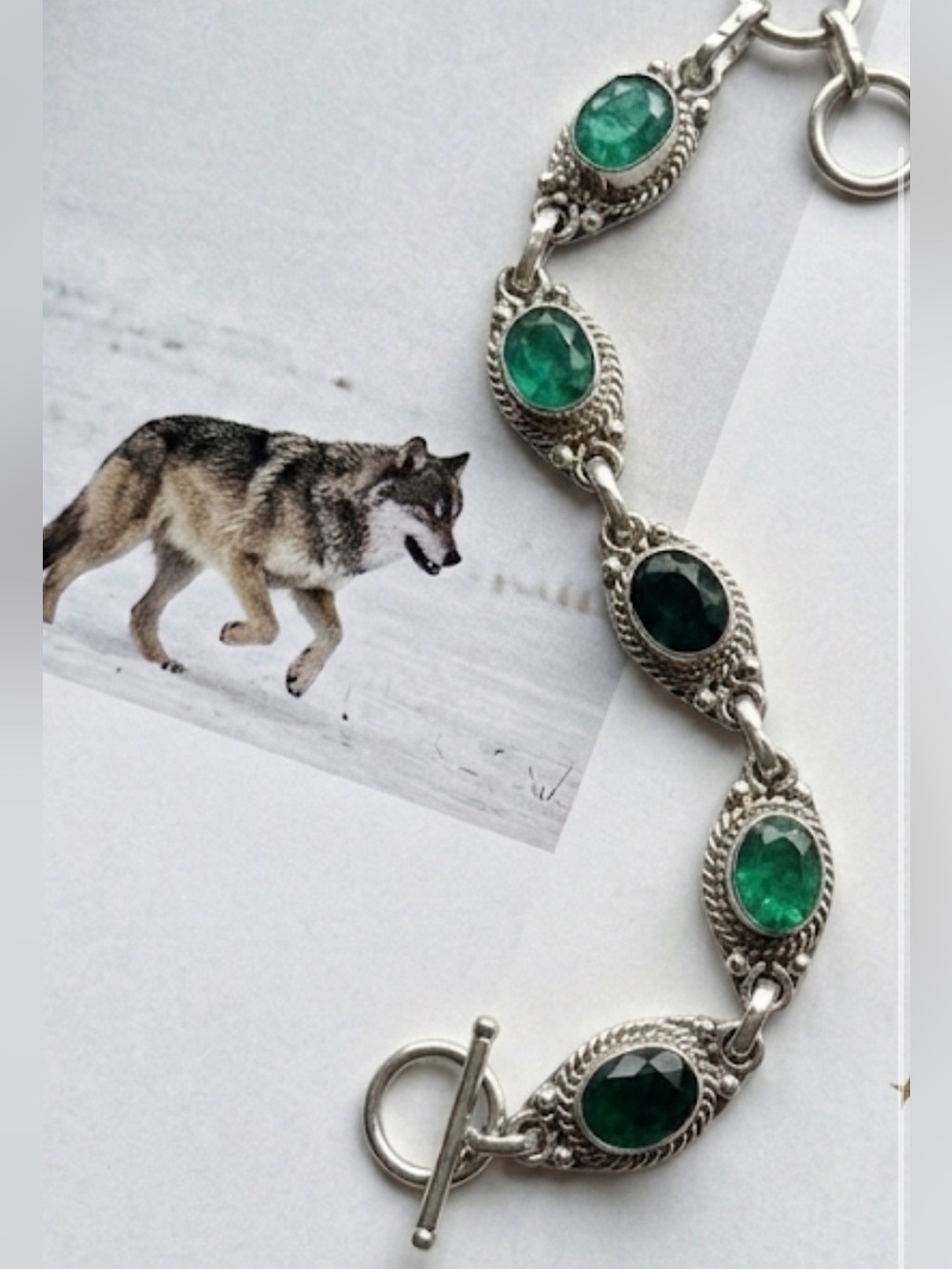 Genuine  Emerald Bracelet silver pl - Picture 2 of 4